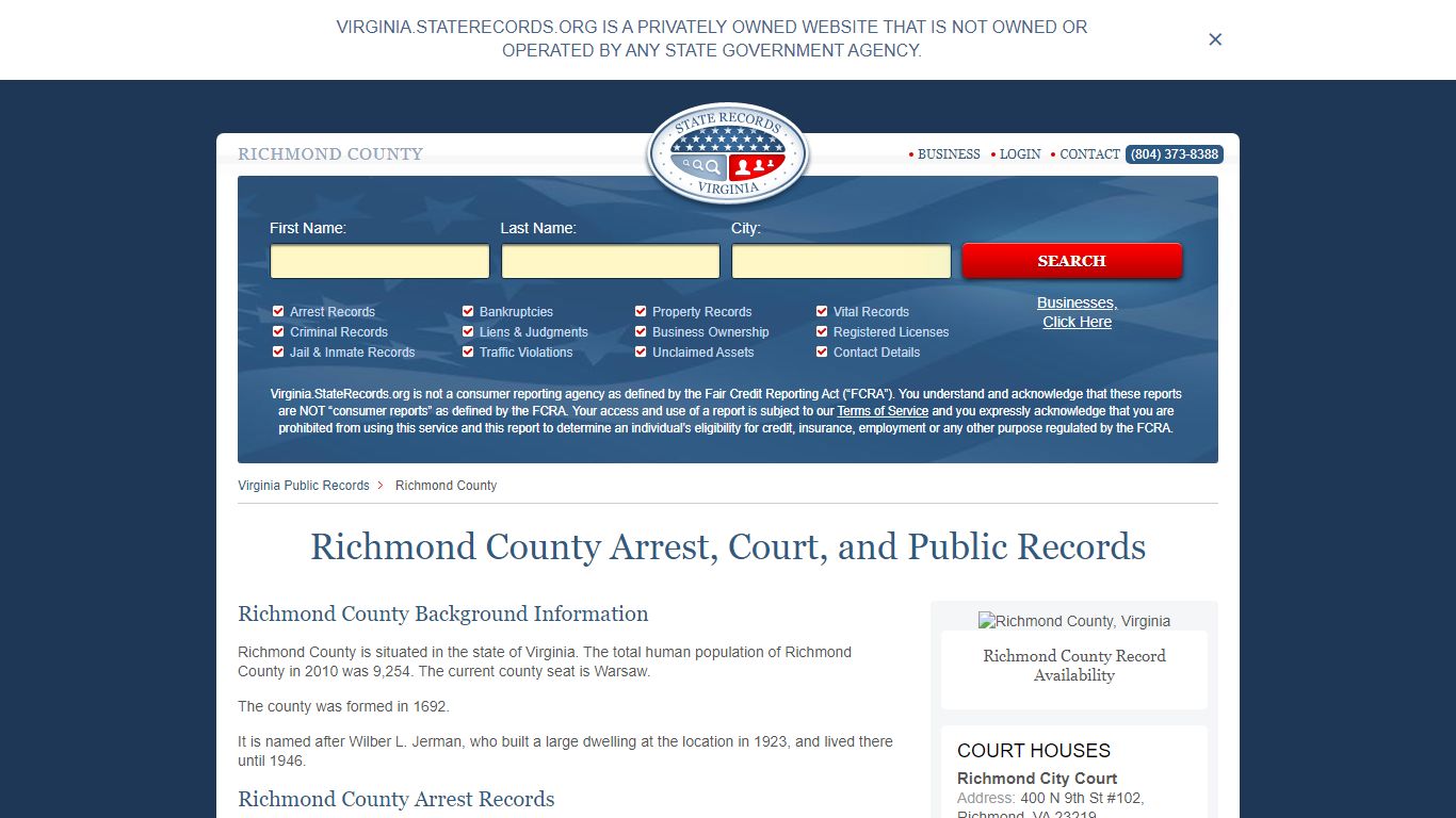 Richmond County Arrest, Court, and Public Records